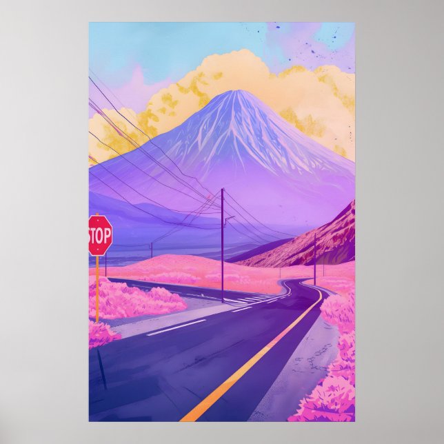 Mount Fuji Vaporwave-Wandkunst Synthwave Japan Poster (Vorne)