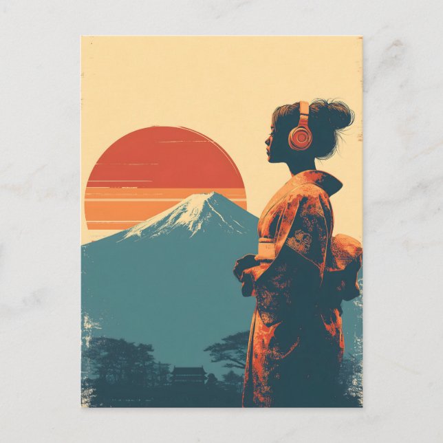 Mount Fuji Vintage Postkarte (Vorderseite)