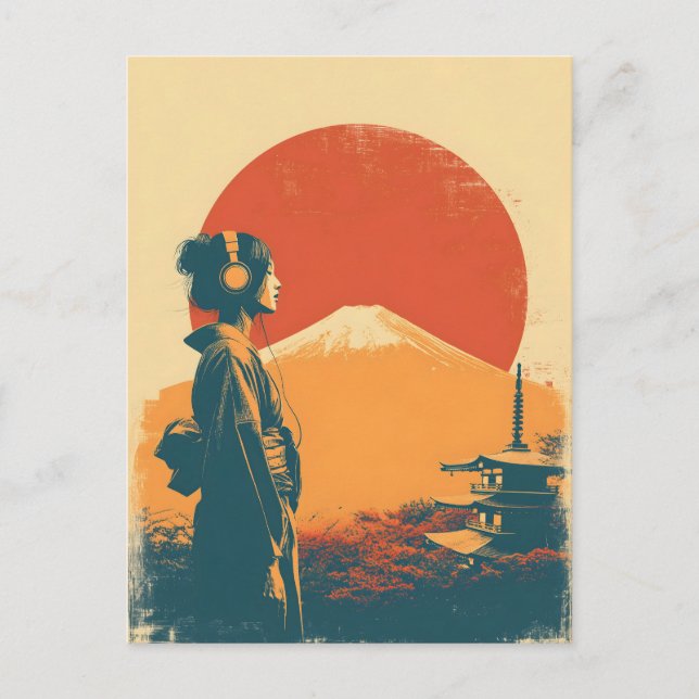 Mount Fuji Vintage Postkarte (Vorderseite)