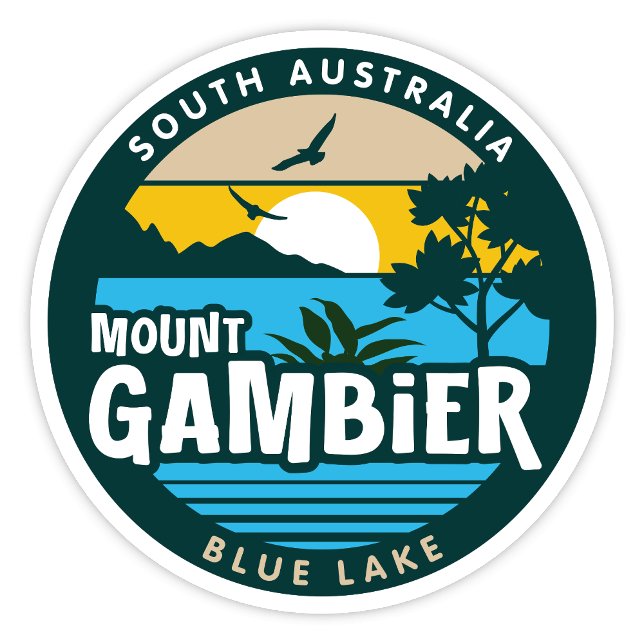 Mount Gambier, Südaustralischer Aufkleber (Mount Gambier, Blue Lake South Australia Retro Round Sticker)