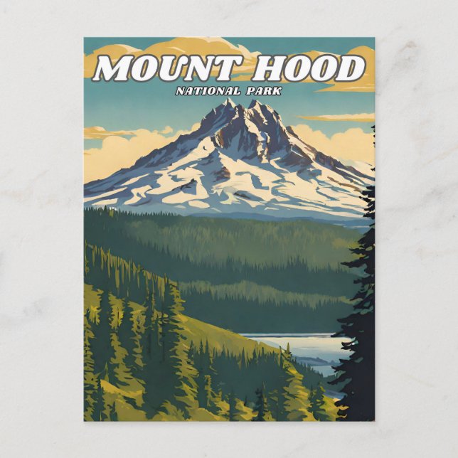 Mount Hood National Park Illustrationsretro Postkarte (Vorderseite)