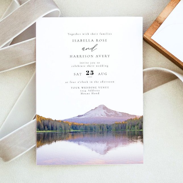 MOUNT HOOD Watercolor Illustration Wedding Einladung (Von Creator hochgeladen)