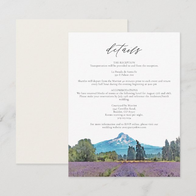 MOUNT HOOD Watercolor Wedding Details Card Einladung (Vorne/Hinten)