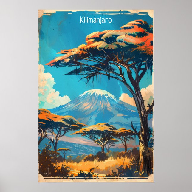 Mount Kilimanjaro Tansania Vintage Travel Poster (Vorne)