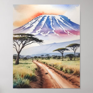 Mount Kilimanjaro Tansania Wasserfarbe Poster