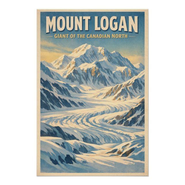 Mount Logan, Canada, in a classic retro Poster (Vorderseite)