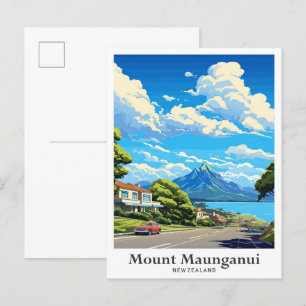 Mount Maunganui NZ Reiseportrait Illustration Postkarte