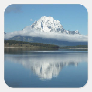 Mount Moran Spiegelung am Grand Teton Quadratischer Aufkleber
