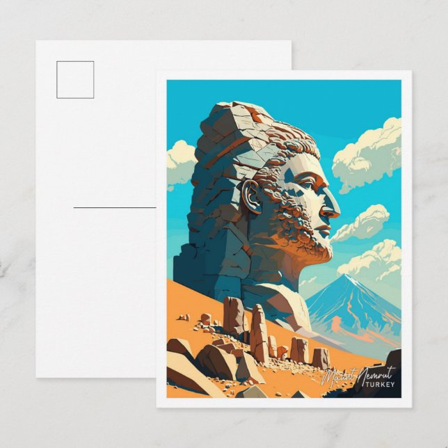 Mount Nemrut Turkey Reisen Vintage Abbildung Postkarte (Vorne/Hinten)