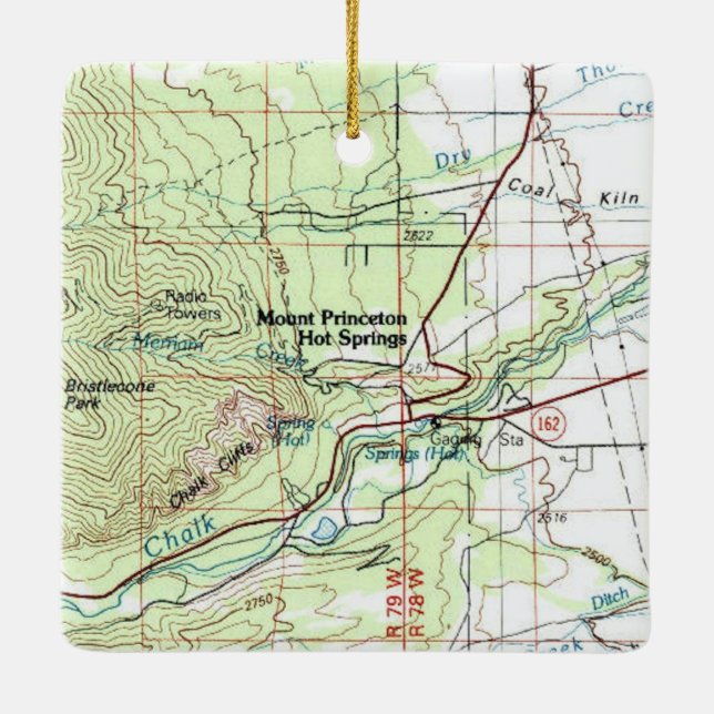 Mount Princeton Hot Springs Topo Karte Keramikornament (Rückseite)
