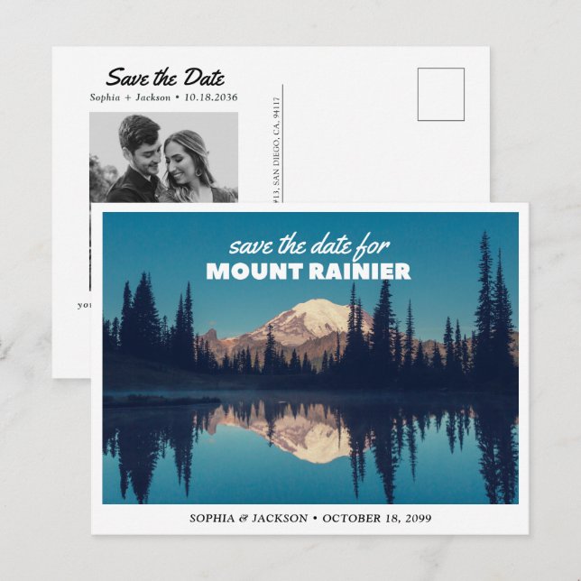 Mount Rainier Hochzeit Save the Date Retro Postkarte (Vorne/Hinten)