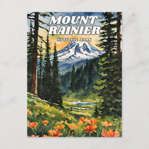 Mount Rainier National Park Illustration Retro Dec Postkarte