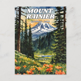 Mount Rainier National Park Illustration Retro Dec Postkarte