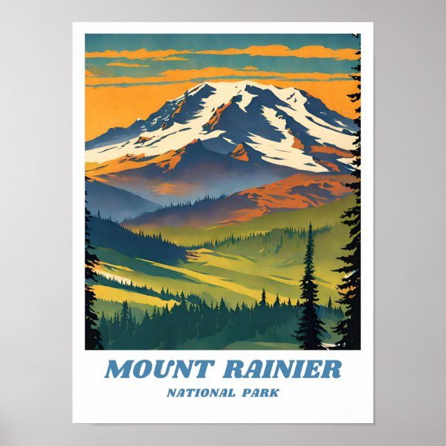 Mount Rainier National Park Illustration Retro Vac Poster (Vorne)