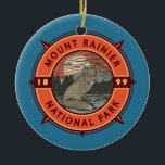 Mount Rainier National Park Red Fox Retro Compass Keramik Ornament<br><div class="desc">Mount Rainier vector artwork design. The park is surrounded by valleys,  waterfalls,  and subalpine meadows.</div>