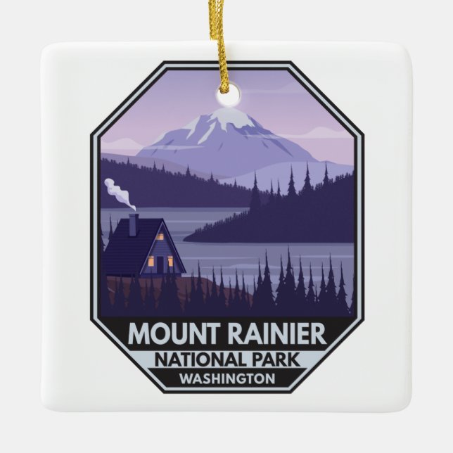 Mount Rainier National Park Washington Cabin Retro Keramikornament (Vorderseite)