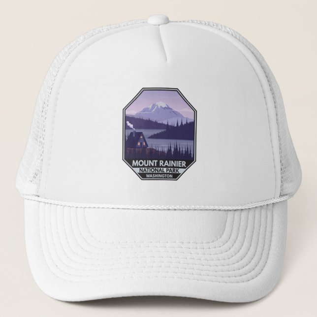 Mount Rainier National Park Washington Cabin Retro Truckerkappe (Vorderseite)