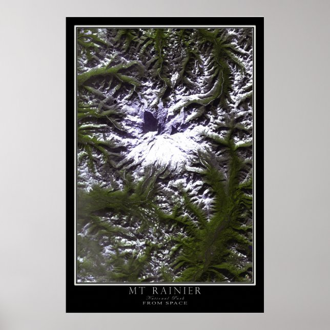 Mount Rainier National Park Washington Satellite Poster (Vorne)