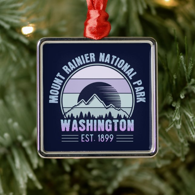Mount Rainier National Park Washington USA Retro Ornament Aus Metall (Baum)
