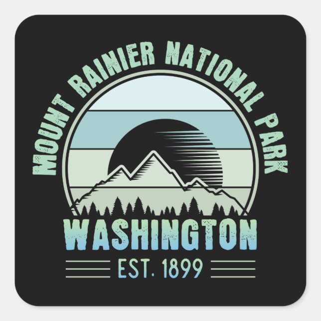 Mount Rainier National Park Washington USA Retro Quadratischer Aufkleber (Vorderseite)