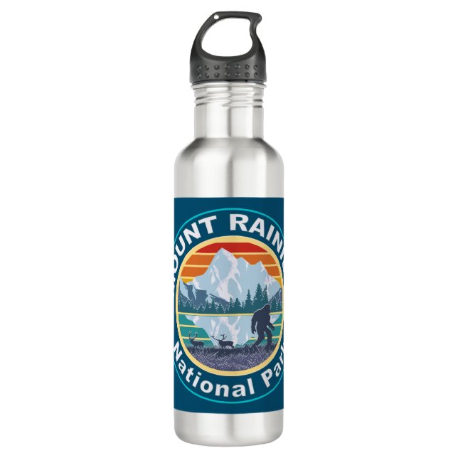 Mount Rainier Nationalpark Bigfoot Edelstahlflasche (Vorderseite)
