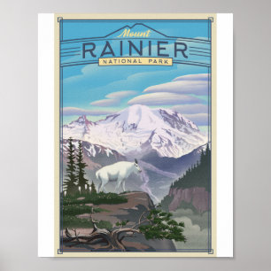 Mount Rainier Nationalpark Litho Artwork Poster