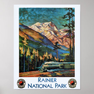 Mount Rainier Nationalpark Nostalgiezug Poster