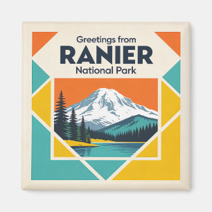 Mount Rainier Nationalpark Retro-Postkarte Magnet
