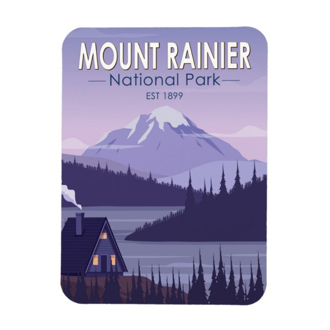 Mount Rainier Nationalpark Washington Cabin Retro Magnet (Vertikal)