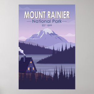 Mount Rainier Nationalpark Washington Cabin Retro Poster