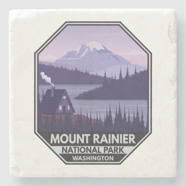 Mount Rainier Nationalpark Washington Cabin Retro Steinuntersetzer (Vorderseite)