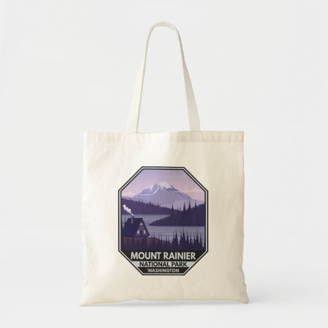 Mount Rainier Nationalpark Washington Cabin Retro Tragetasche (Vorne)