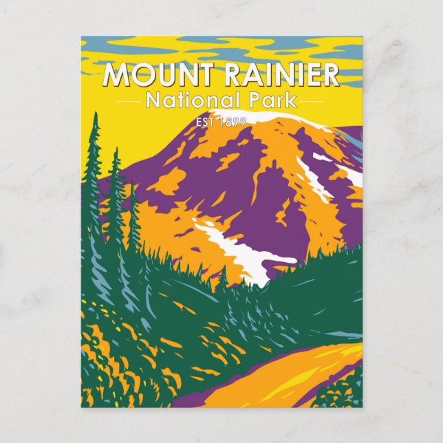 Mount Rainier Nationalpark Washington Retro Postkarte (Vorderseite)