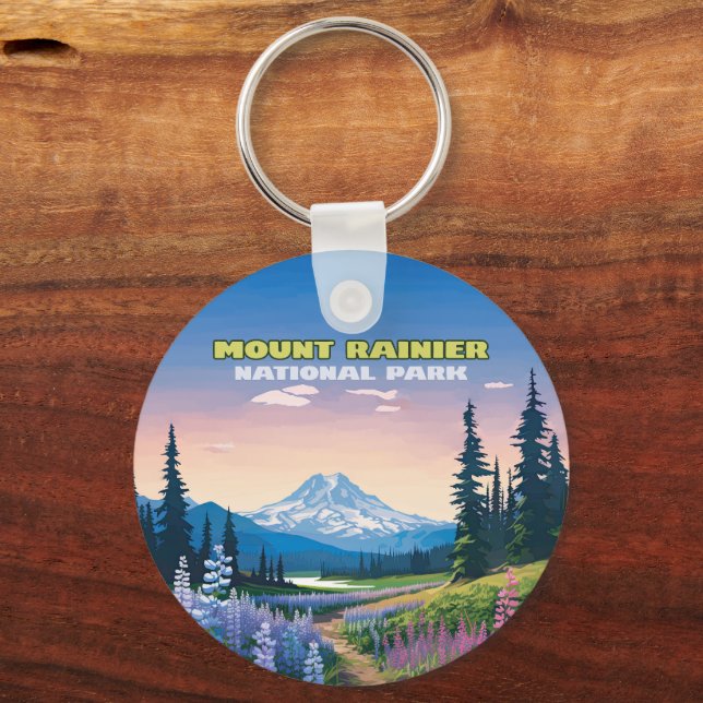 Mount Rainier Nationalpark Washington Retro Schlüsselanhänger (Vorderseite)