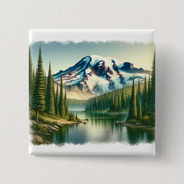 Mount Rainier Nationalpark Wasserfarbe Button (Vorderseite)