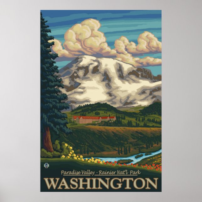 Mount Rainier - Paradise Inn Lodge - Affiche de vo (Devant)