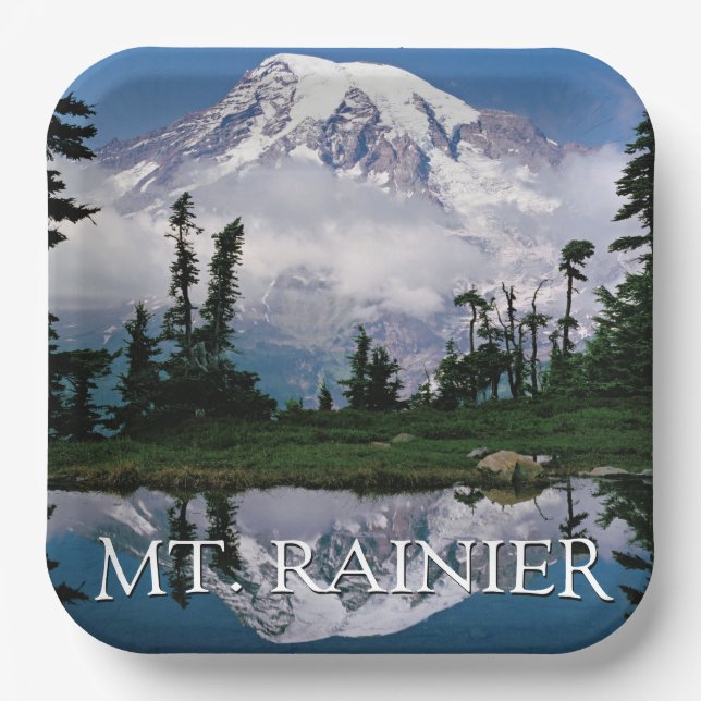 Mount Rainier | Reflektion in einem Bergteich Pappteller (Vorderseite)