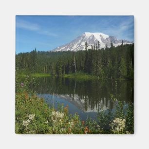 Mount Rainier Seereflektion mit Wildblumen Magnet