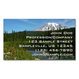 Mount Rainier Seereflektion mit Wildblumen Magnetische Visitenkarte