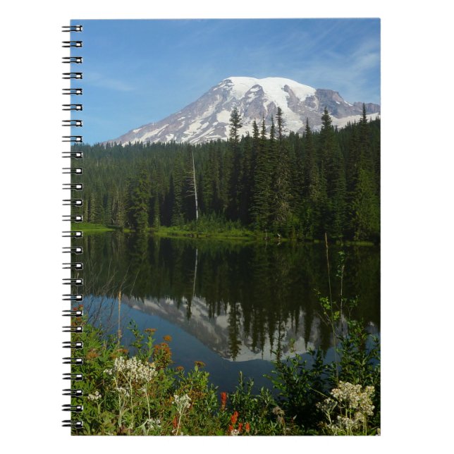 Mount Rainier Seereflektion mit Wildblumen Notizblock (Vorderseite)