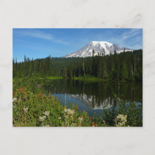 Mount Rainier Seereflektion mit Wildblumen Postkarte