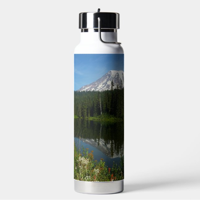 Mount Rainier Seereflektion mit Wildblumen Trinkflasche (Links)
