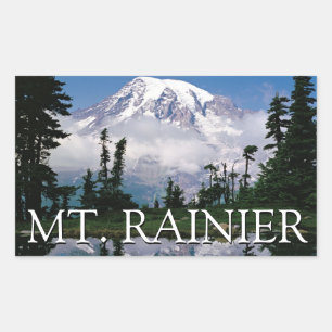 Mount Rainier   Spiegelung in einem Bergteich Rechteckiger Aufkleber