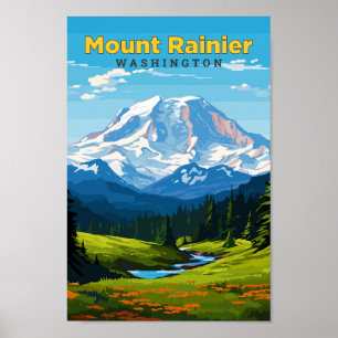 Mount Rainier Washington Travel Art Vintag Poster