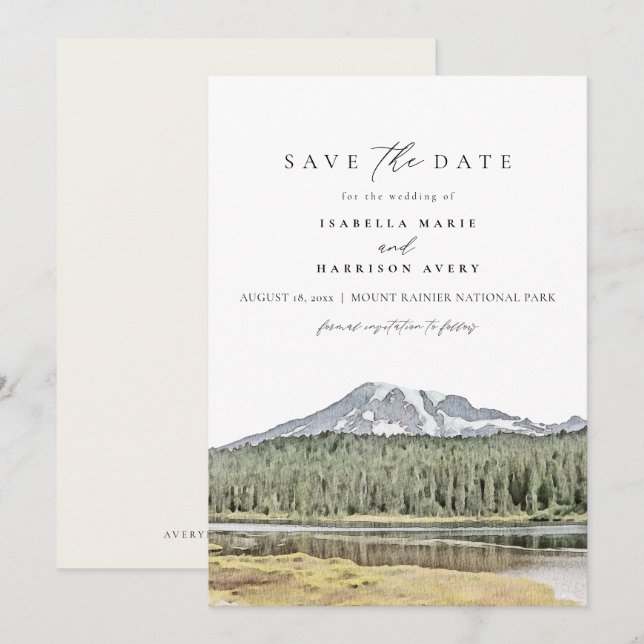 MOUNT RAINIER Wasserfarbe Ziel Save the Date Einladung (Vorne/Hinten)