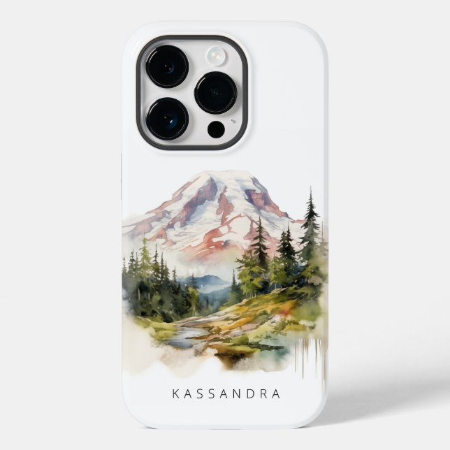 Mount Rainier Wasserfarbenlandschaft Case-Mate iPhone 14 Pro Hülle (Rückseite)