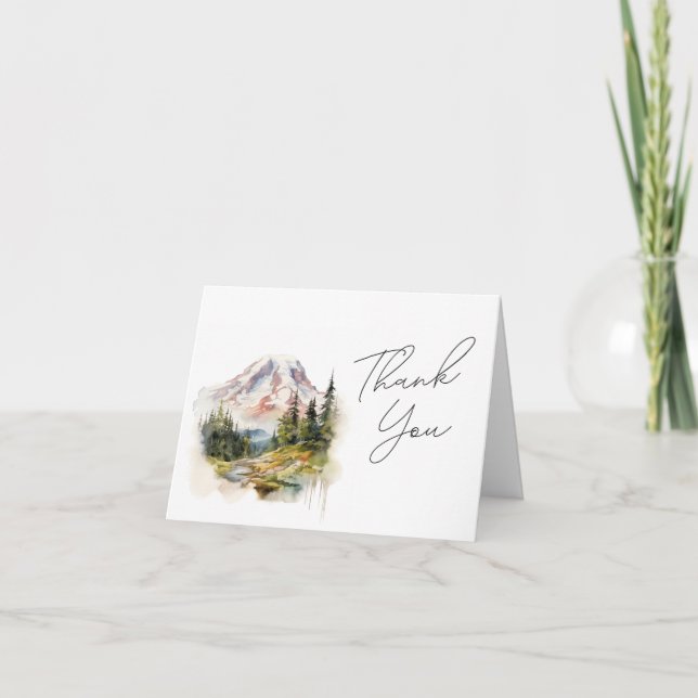 Mount Rainier Watercolor Wedding Dankeskarte (Vorderseite)