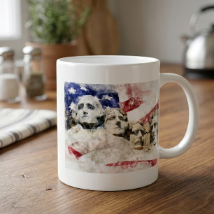 Mount Rushmore Aquarell mit amerikanischer Flagge Kaffeetasse