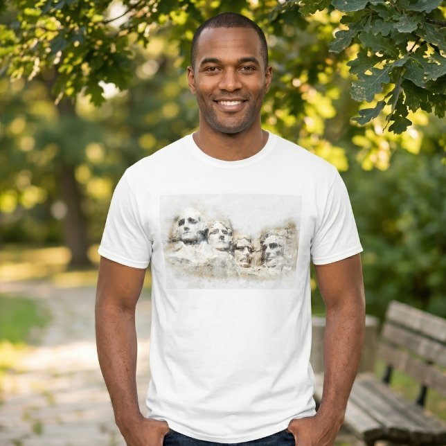 Mount Rushmore Aquarell T-Shirt (Mount Rushmore Presidential Watercolor Art. Men Basic White T-Shirt)
