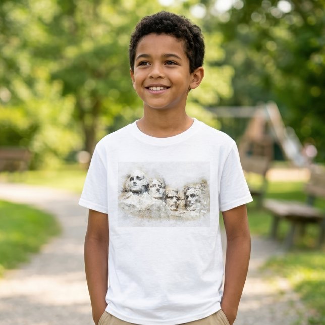 Mount Rushmore Aquarell T-Shirt (Mount Rushmore Presidential Watercolor Art. Boy Basic White T-Shirt)
